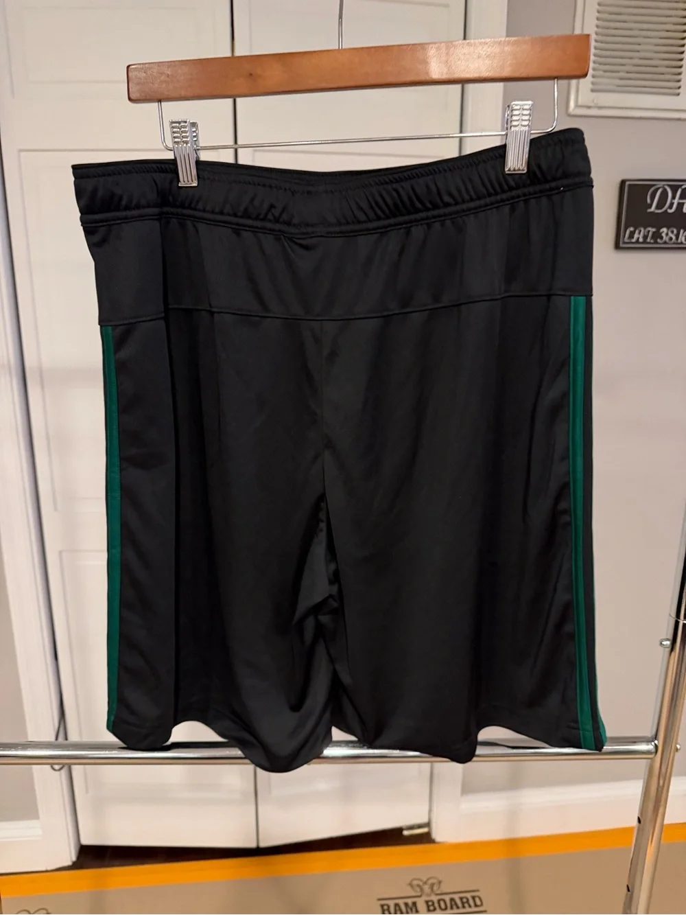 adidas Black Men's Athletic Shorts with Green Side Stripes